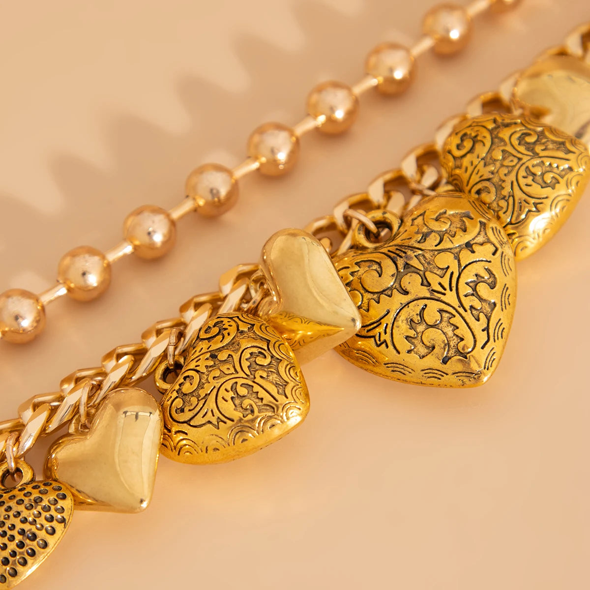 Salircon Vintage Aesthetics Exquisite Chubby Heart Pendant Choker Necklace Bracelets for Women Charm Fashion Jewelry Sets