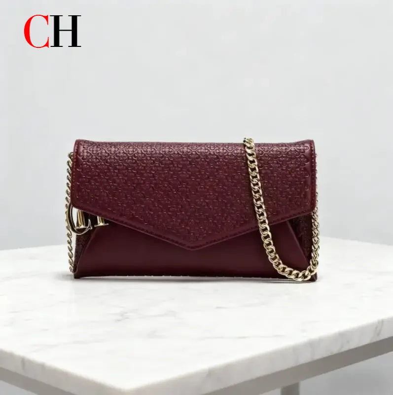 CH Women's Crossbody Bag Stylish Textured Leather Clutch Gold Chain Logo Detail Evening Party Purse Must Have Hot Sale