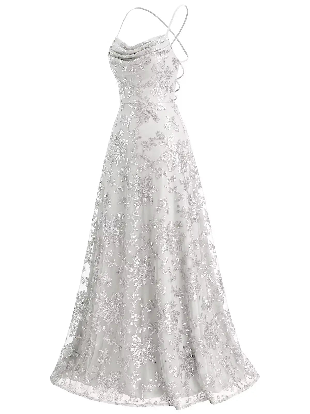 Lace Sequin Backless Spaghetti Strap Long Prom Dresses Women 2026 Sparkly Pleated A Line Formal Evening Ball Gown Party Dresses