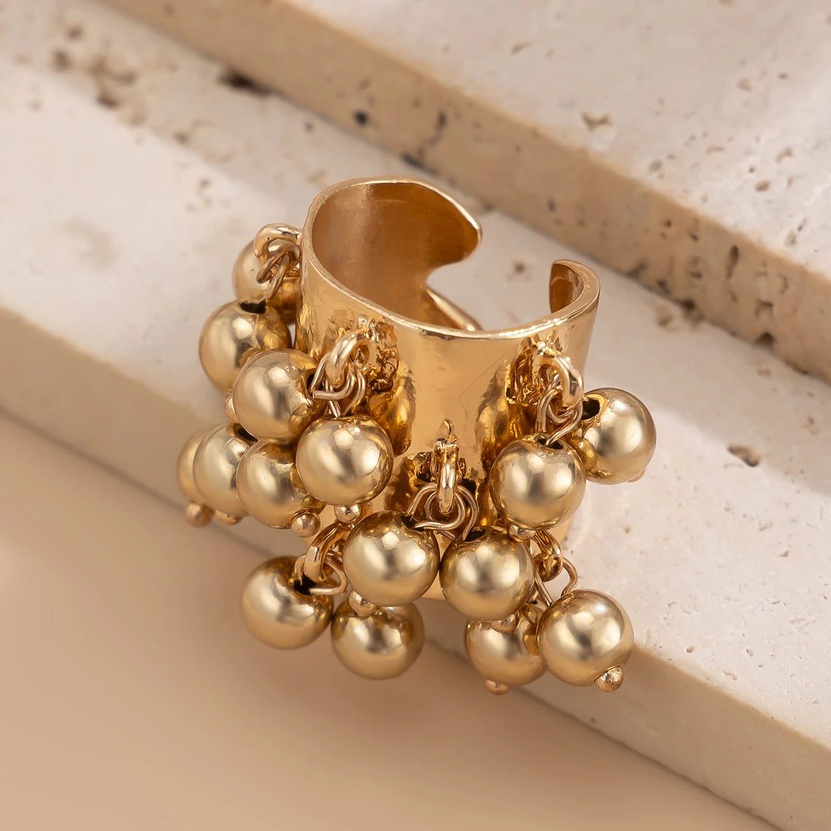 Salircon Trendy Imitation Pearl Stone CCB Small Ball Ring Women's Man 2024 Vintage Street Punk Hip Hop Ring Female Jewelry