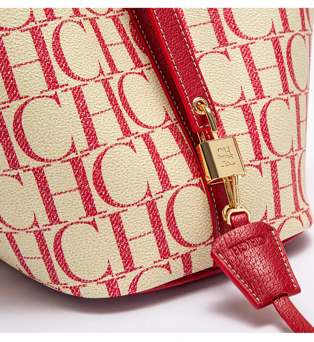CH Tote Bag For Women Luxury Monogram Leather Handbag Fashion Top Handle Bag Elegant Lock Bucket Bag For Daily Commute