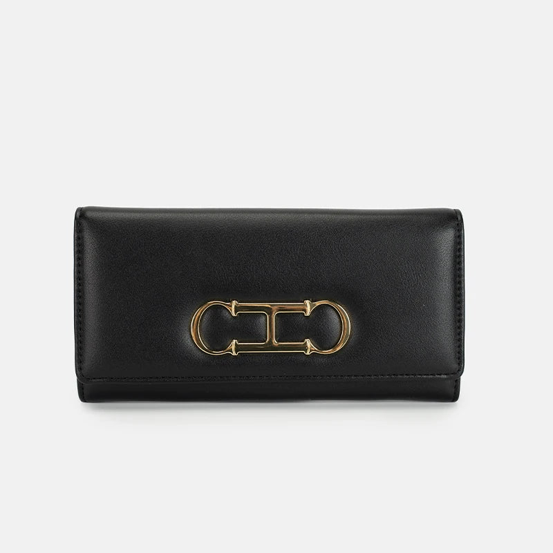 CH Womens Long Wallet Clutch Purse with Gold Metal Logo Large Capacity Card Holder Coin Purse for Ladies