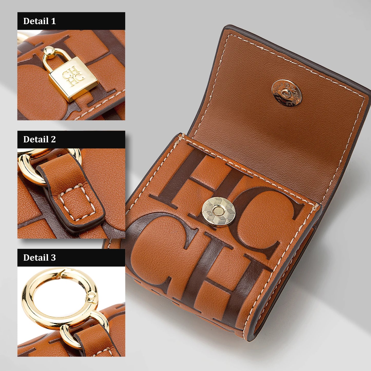 CH Bluetooth Headset Case Lock Design Premium Embossed Pattern With Key Ring Fits Various Earbud Sizes Fashion Compact Accessory
