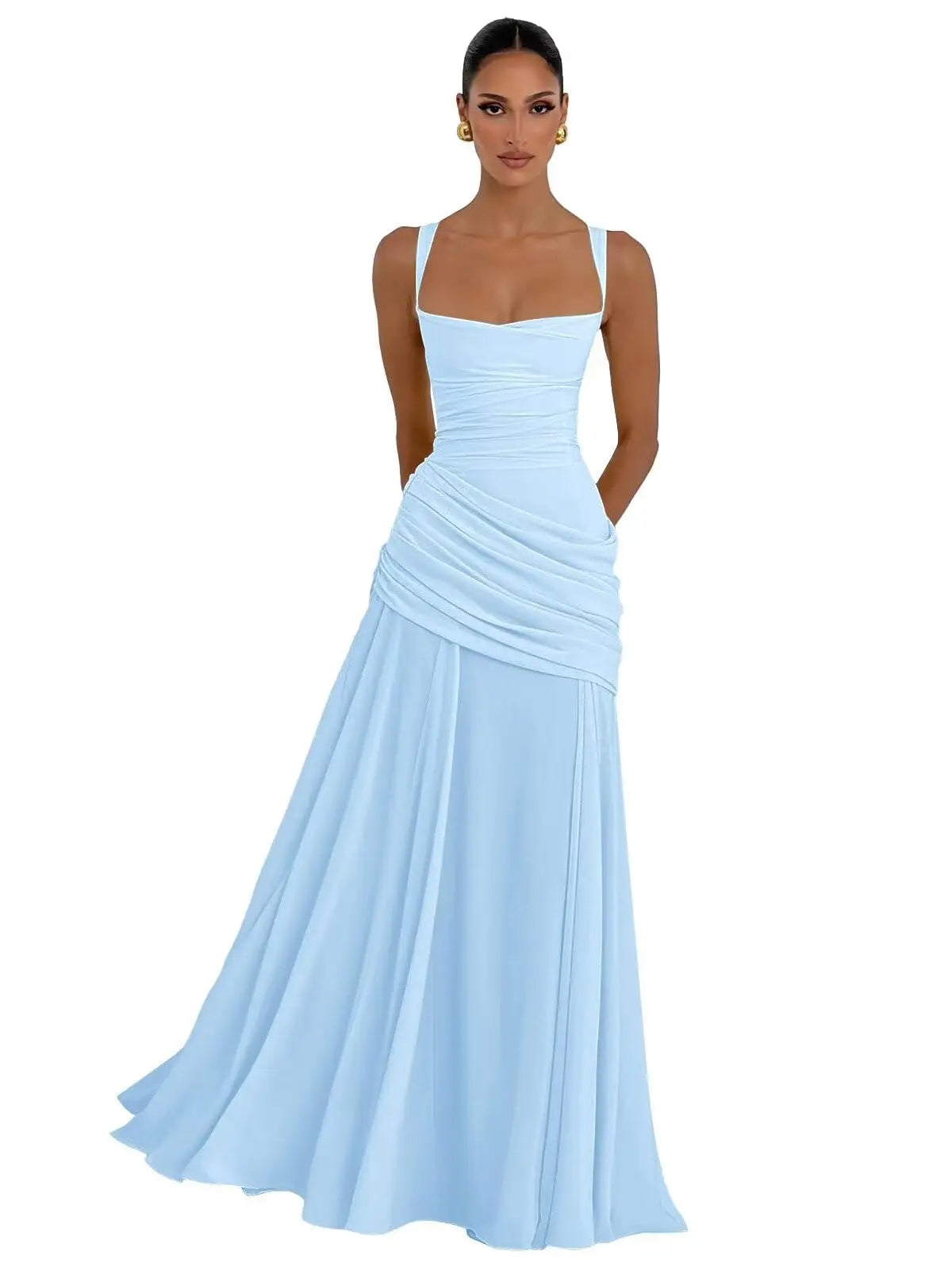 Elegant Chiffon Prom Dresses for Women Spaghetti Straps Long Bridesmaid Dress Square Neck Formal Evening Party Gowns