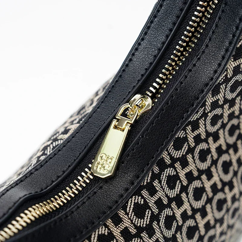 CH Women's Shoulder Bag Monogram Print Chic Retro Bag Spacious Capacity PU Material Letter Printed Design Underarm Bag
