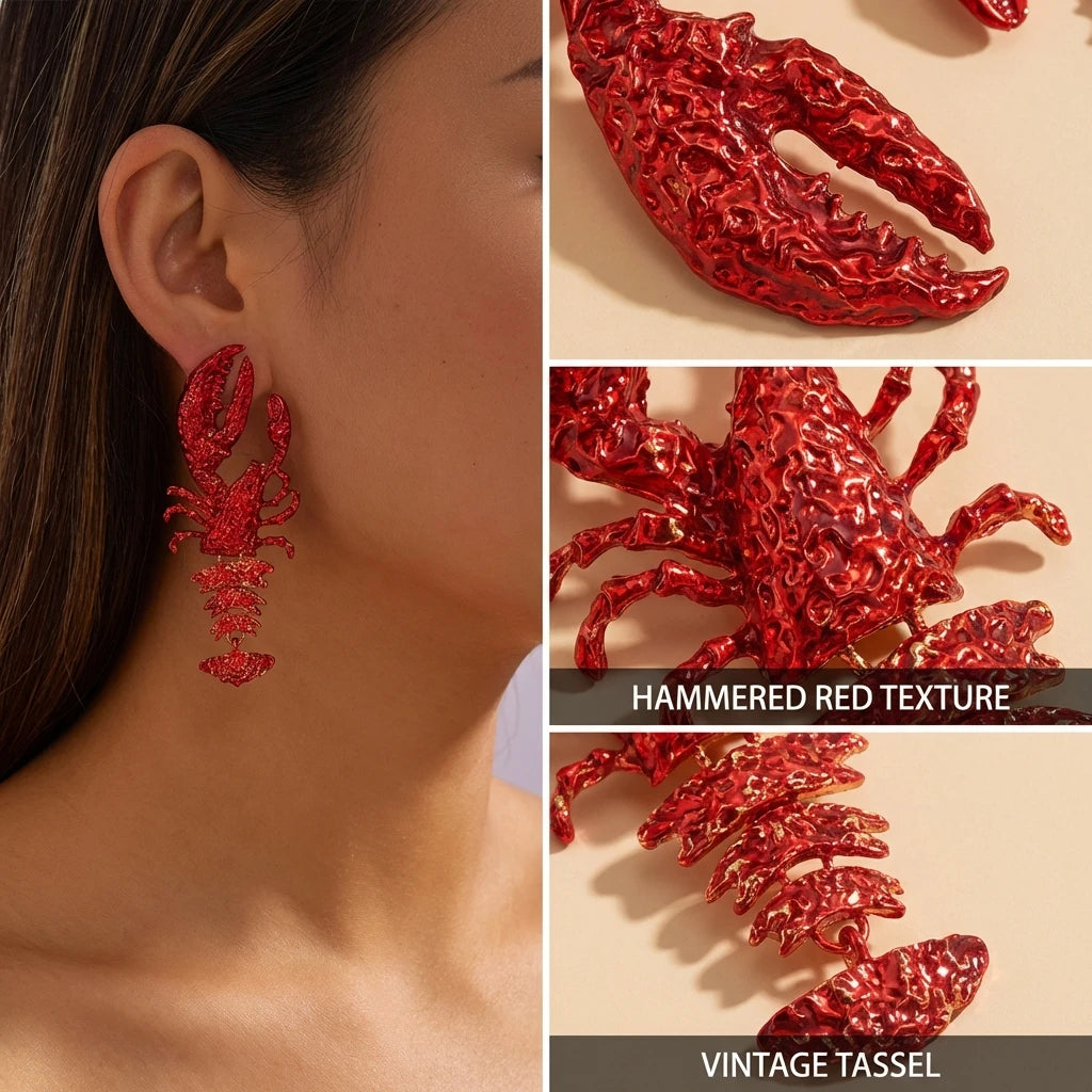 Personality Splicing Lobster Earrings for Women Metal Starfish Shell Animal Dangle Earrings Summer Beach Holiday Party Jewelry