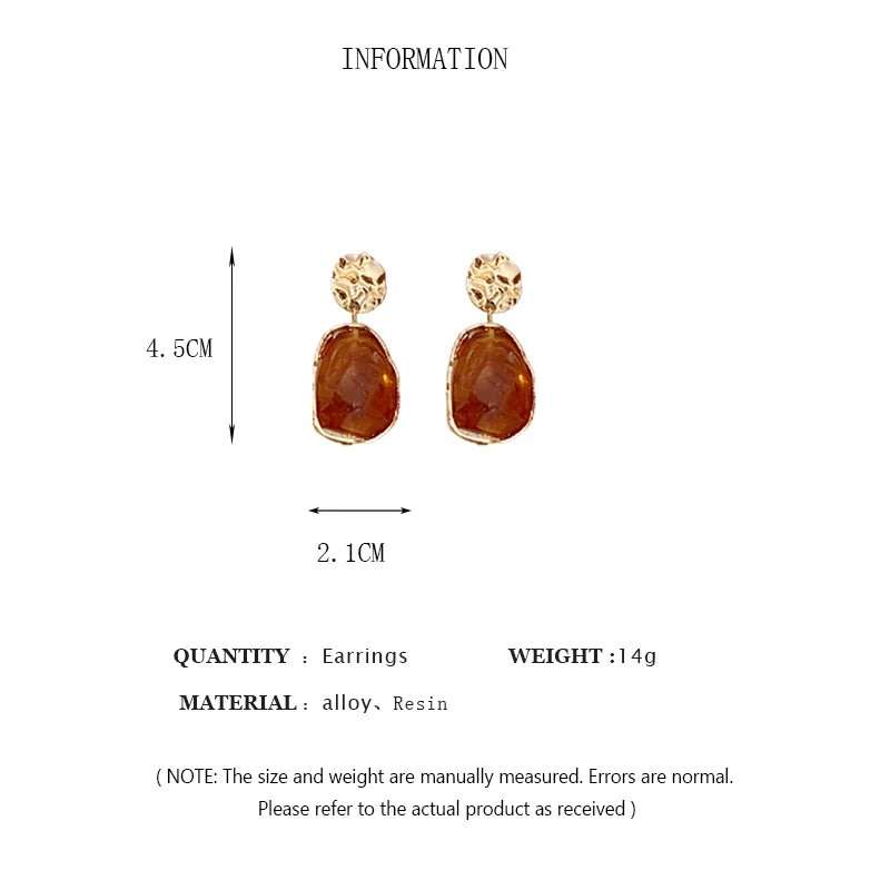 Retro Geometric Resin Drop Earings For Women Water Drop Pendant Earrings for Banquet Party Female Ear Jewelry Gift
