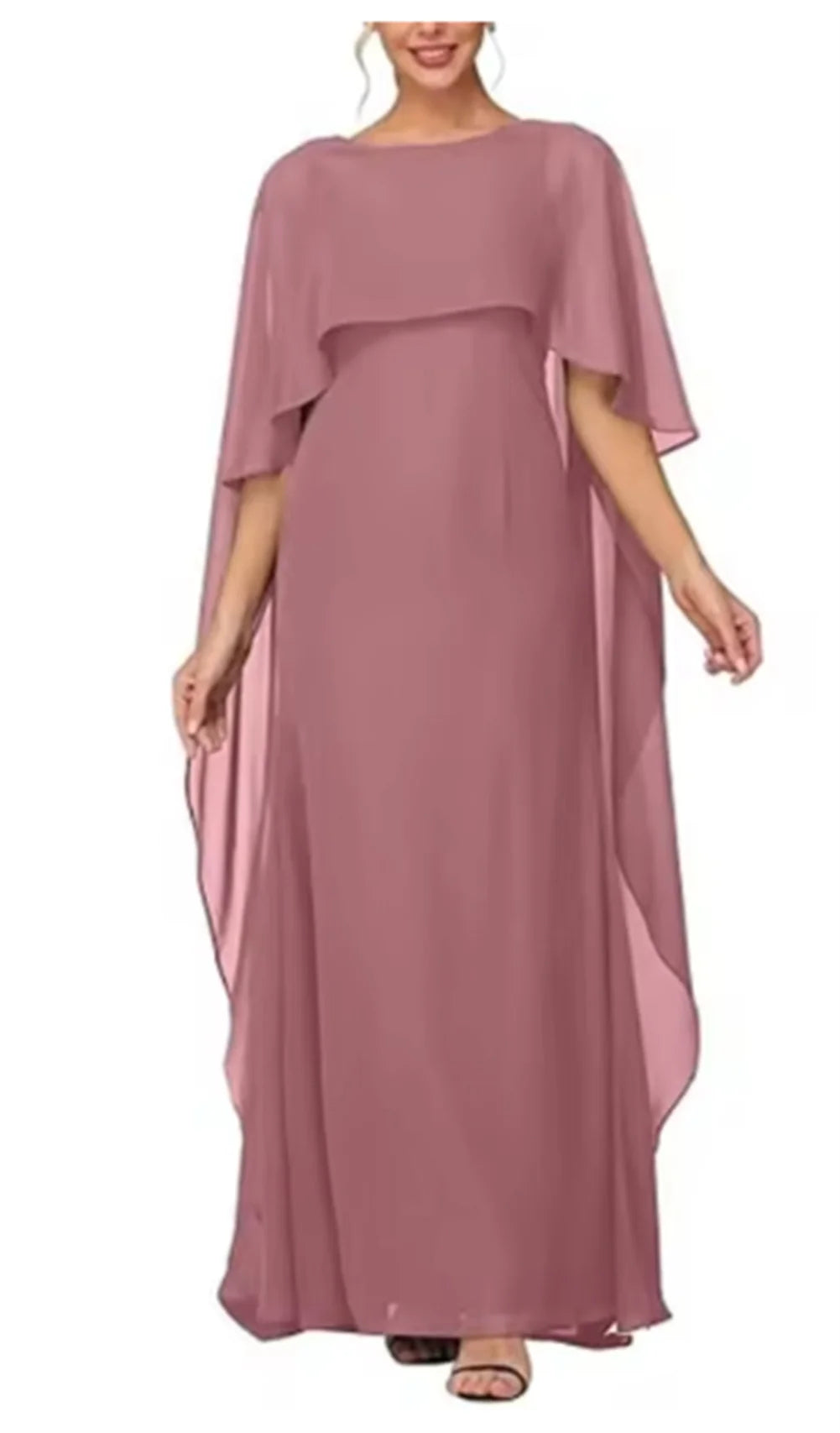Women's Formal Dress Short Sleeves Scoop Neck Evening Dress Floor Length Chiffon Mother Of The Bride Dresses With Cap