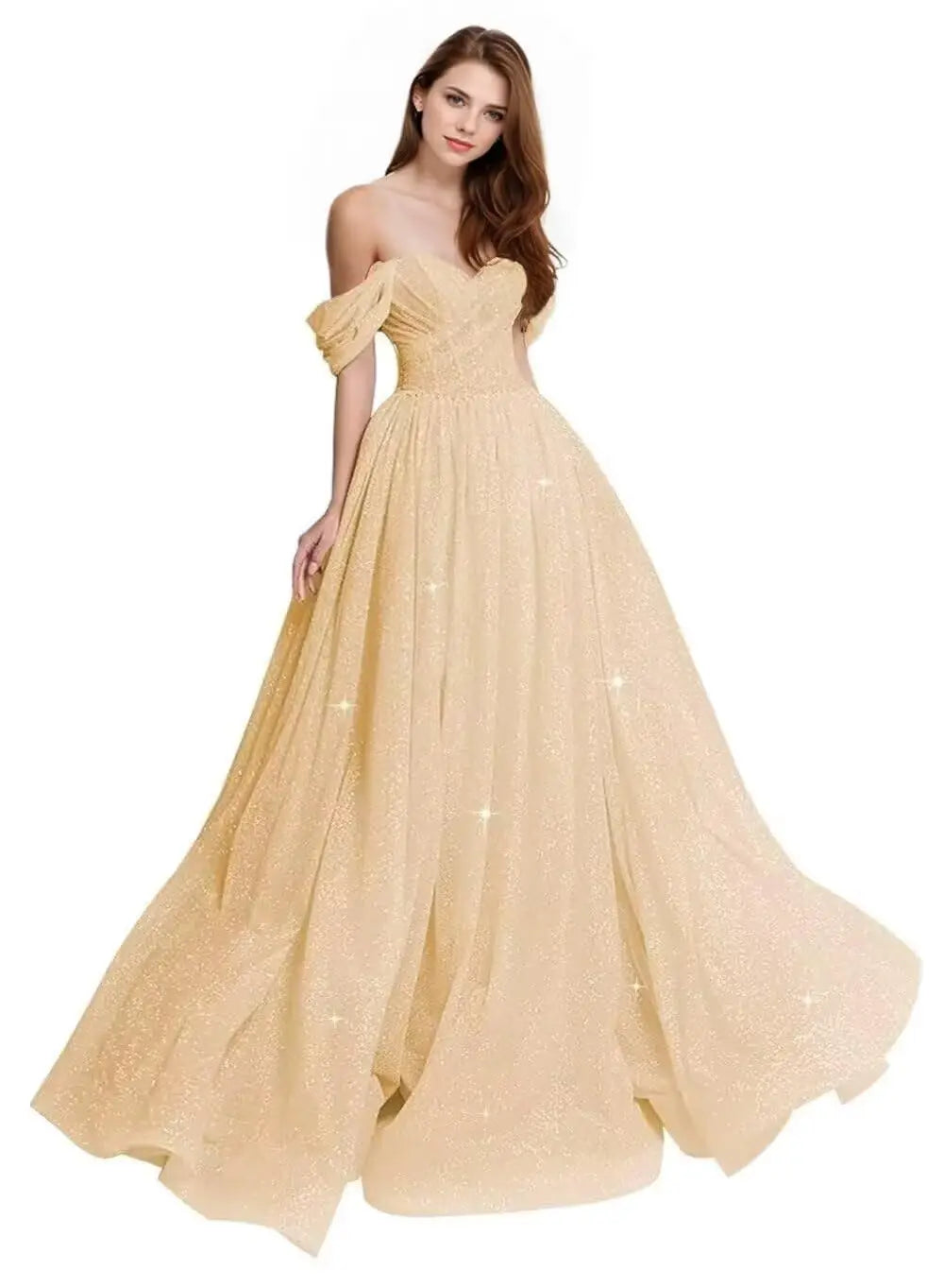 Sexy Long Ball Gown Party Evening Dresses Sparkly Tulle Prom Dress 2026 Off The Shoulder Formal Dresses for Women Glitter A Line