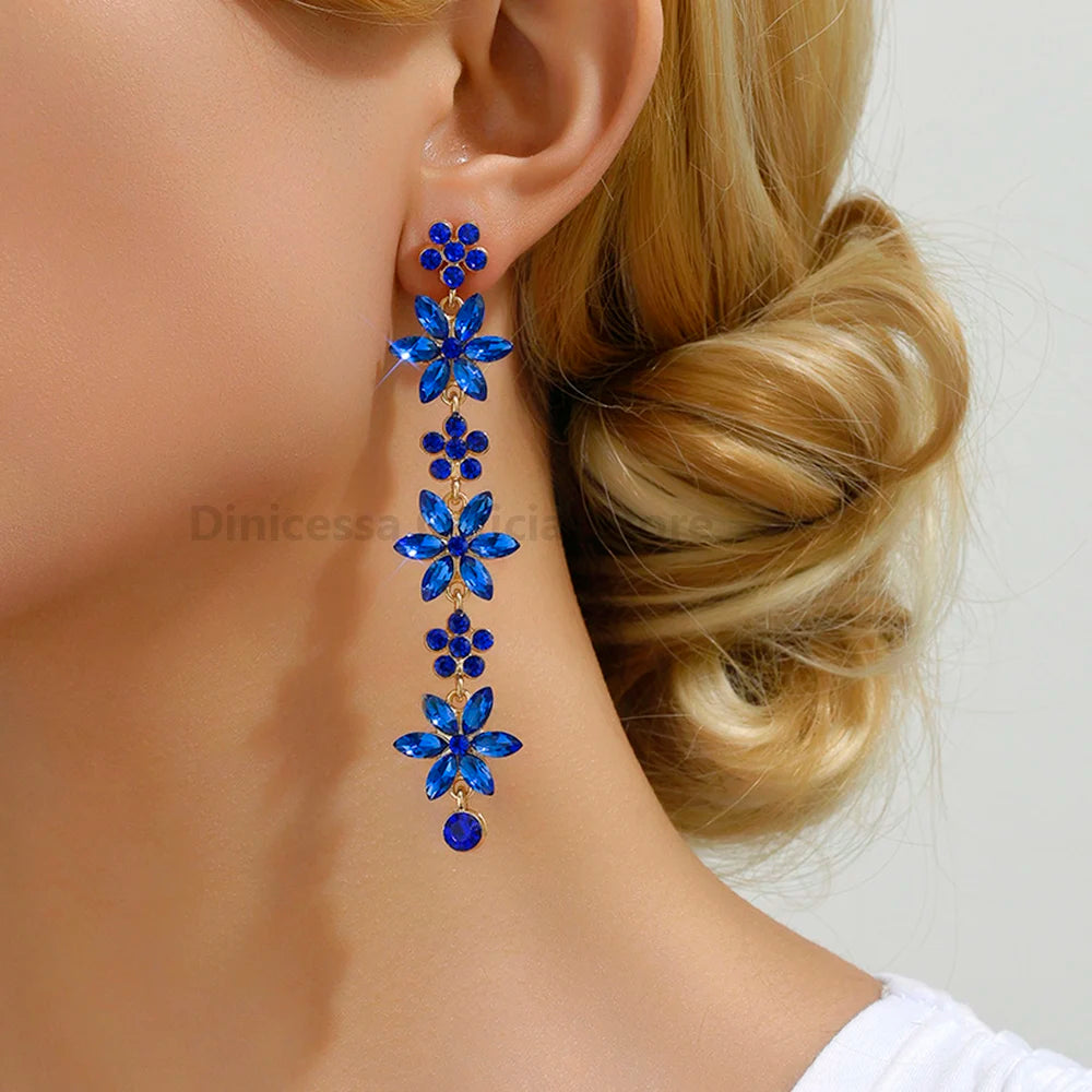 Romantic Shiny Glass Flower Dangle Drop Earrings