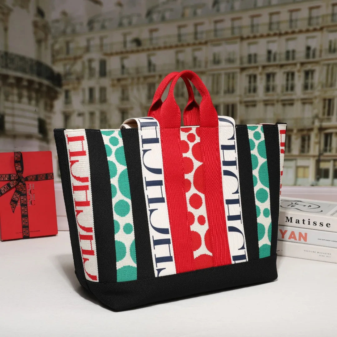 Women's Tote Bag Simple Stripe Design Women's Shoulder Bag Letter Print Large Capacity Commuter Style Classic Ladies Crossbod