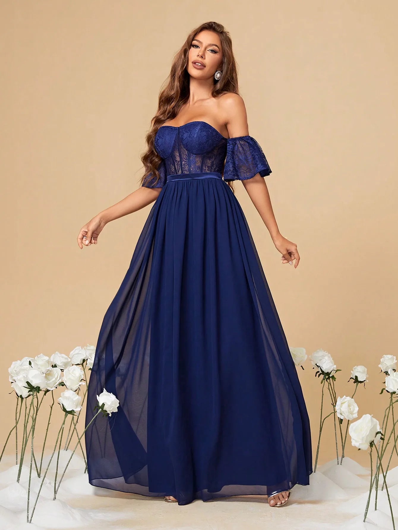 Lace Cutout Chiffon Prom Dress