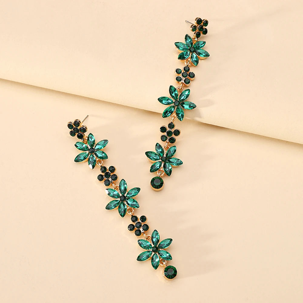 Romantic Shiny Glass Flower Dangle Drop Earrings