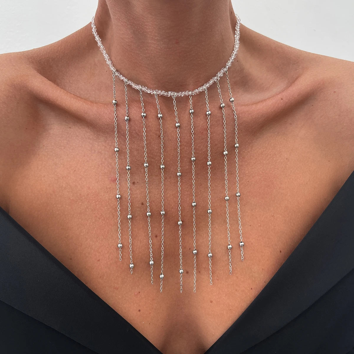 Salircon Exquisite Imitation Pearl Tassels Open Choker Necklace Women Fashion Long Tassel CCB Beads Clavicle Chain Jewelry 2025