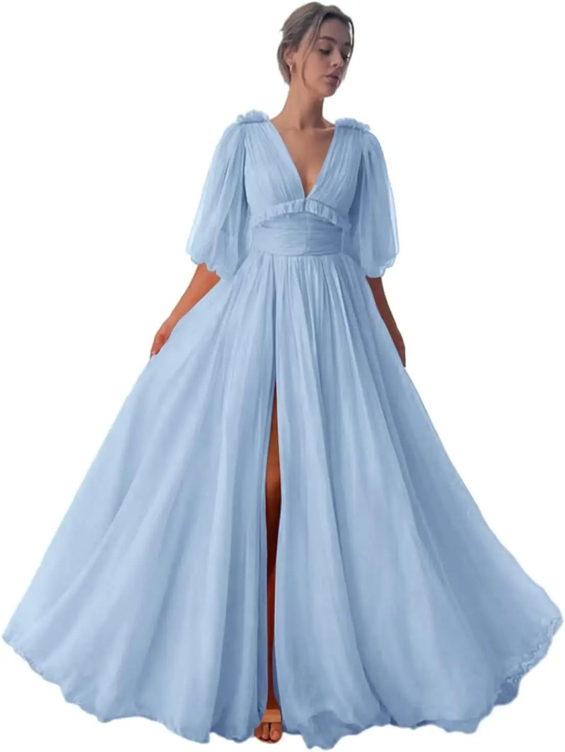 Long Slit Ball Gowns Formal Dresses for Women Evening Party Gown Formal Dress Women Elegant Puffy Sleeve Tulle Prom Dresses 2026