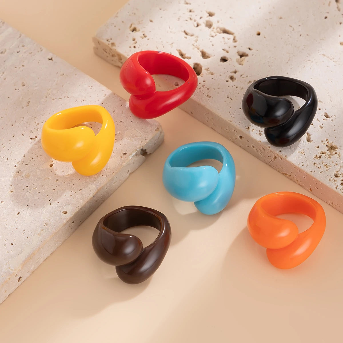 Ingemark Multicolor Resin Water Drop Chunky Rings Women Boho Geometric Open Cuff Finger Rings Y2K Wed Jewelry Party Accessories