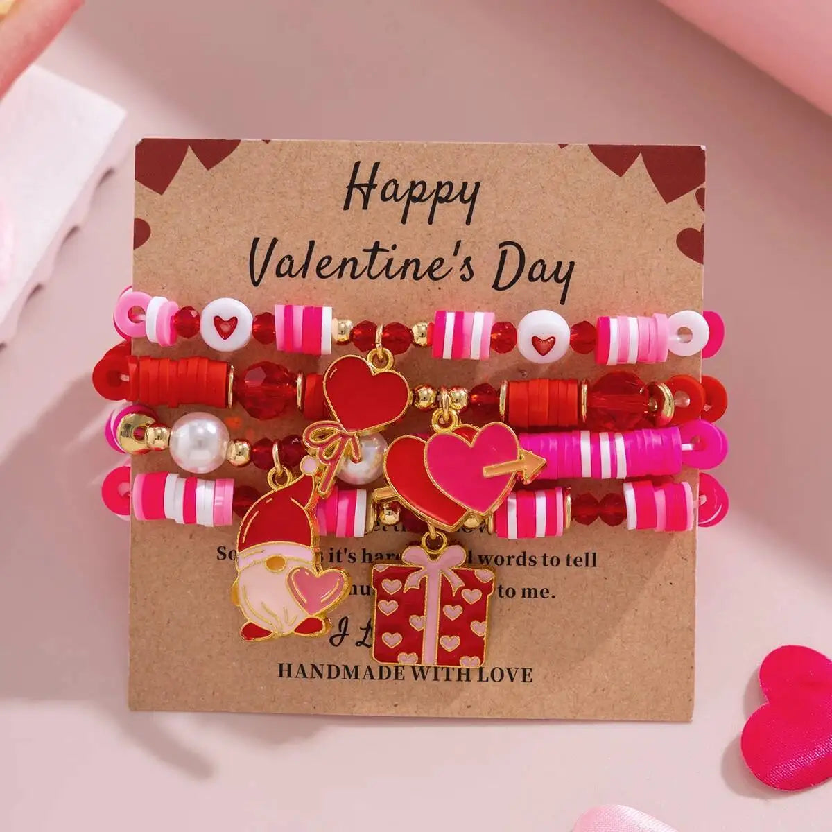 Salircon 4Pcs/Set Bohemia Soft Ceramic Acrylic CCB Beaded Chain Pink Crystal Heart Pendant for Women Christmas Jewelry 2026 New