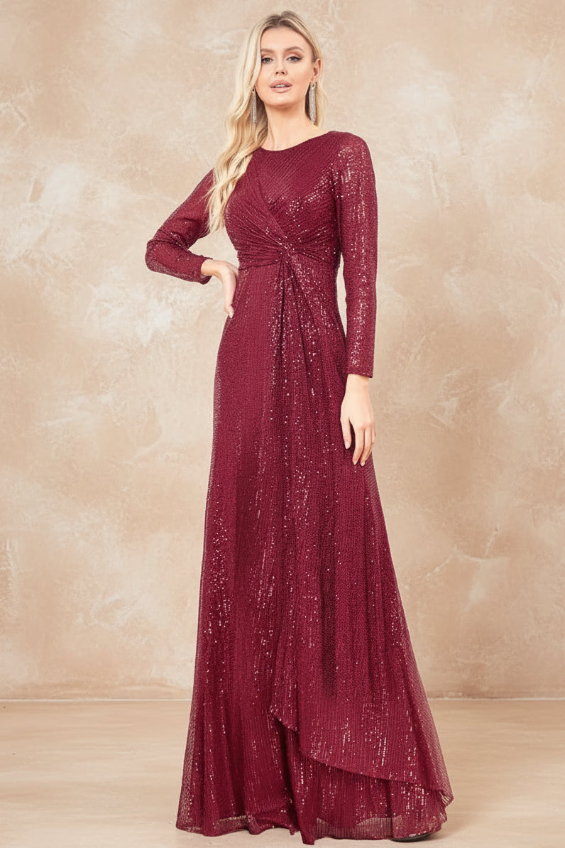 elegant Long Sleeve O-Neck Red Sequins Evening Dress Luxury 2024 Women Wedding Party Prom Cocktail Dress Graduation Gowns