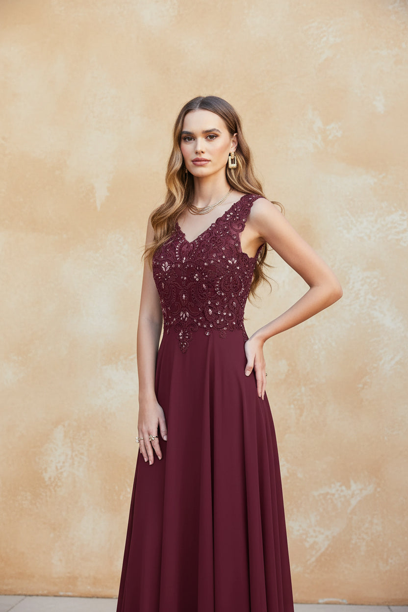 Navy Blue Chiffon Lace Beaded Evening Dresses V Neck Crystal Sleeveless Elegant Formal Party Prom Gowns Vestido De Fiesta Bride
