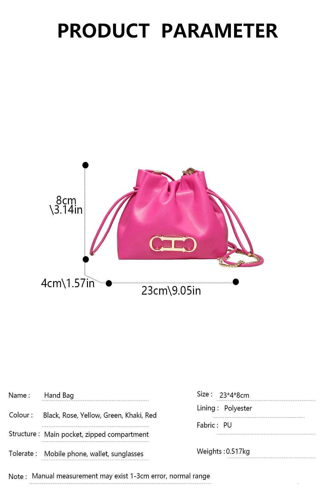 Elegant Drawstring Bucket Bag 2026 Shoulder Handbag with Gold CH Logo Versatile Chain Strap Crossbody Purse for Ladies