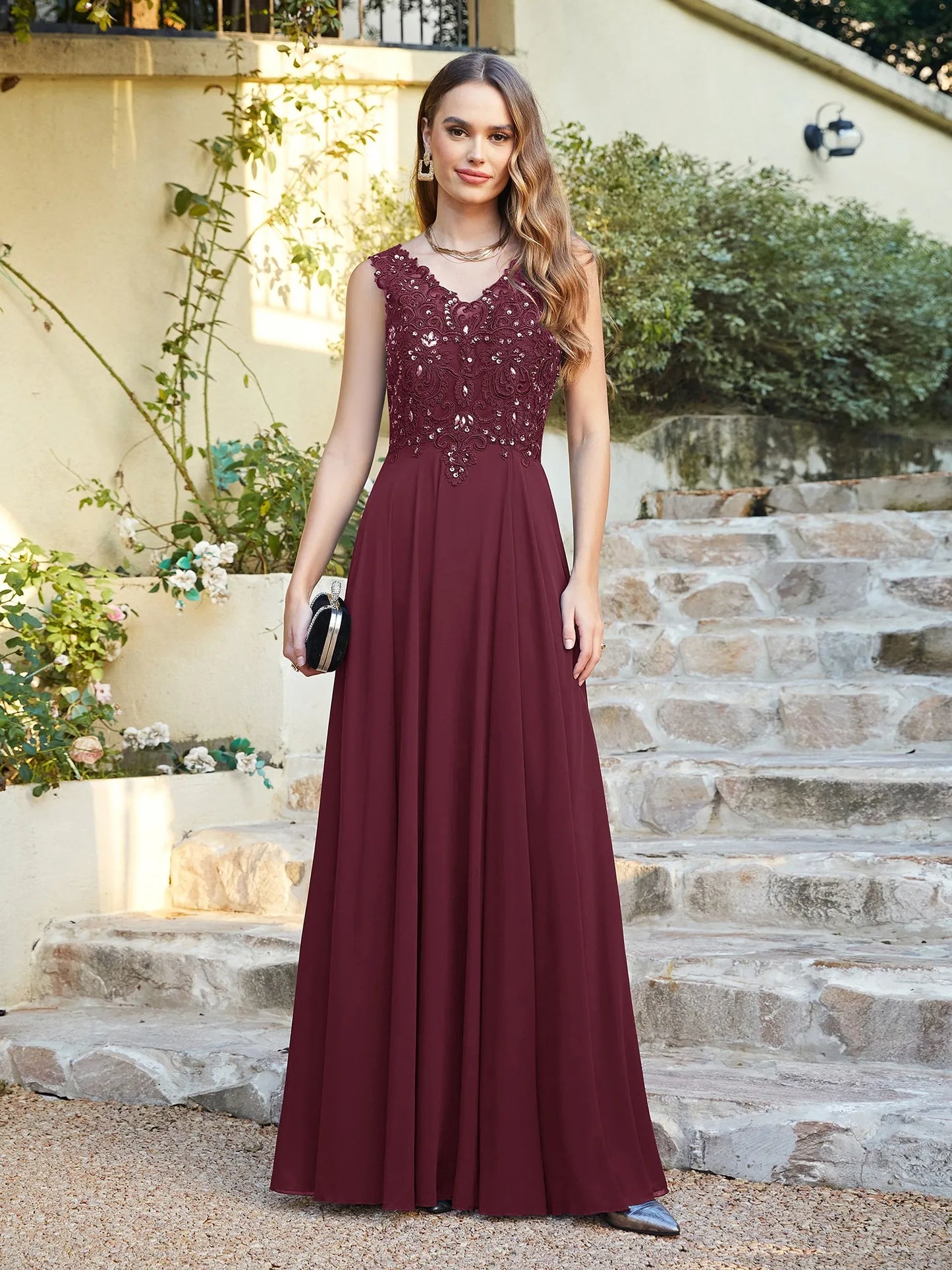 Navy Blue Chiffon Lace Beaded Evening Dresses V Neck Crystal Sleeveless Elegant Formal Party Prom Gowns Vestido De Fiesta Bride
