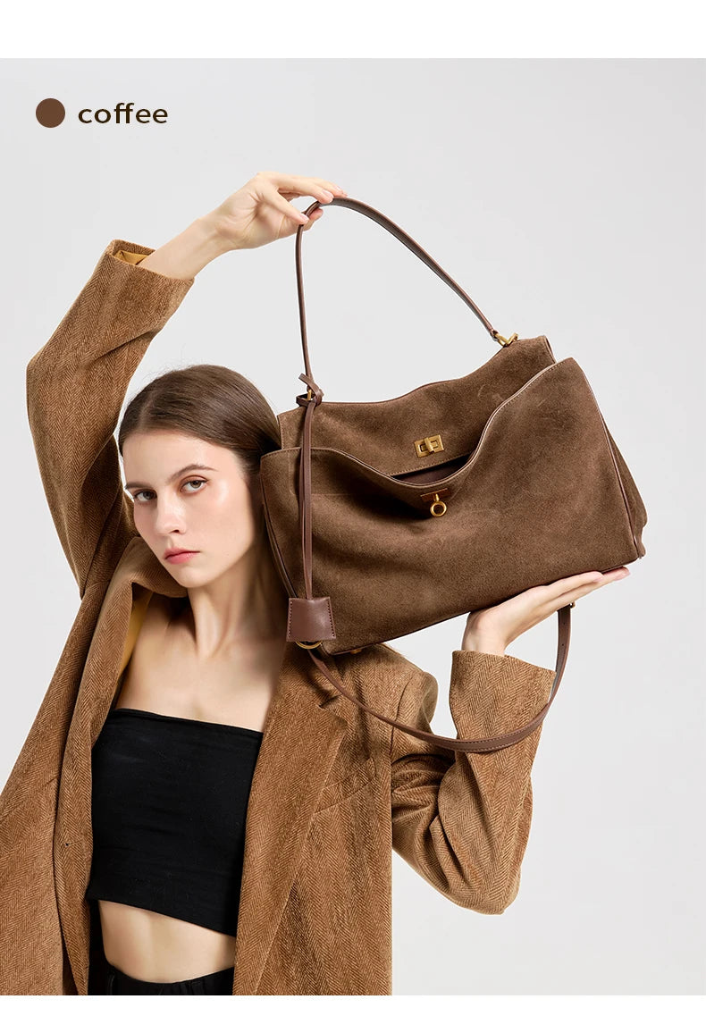 2025 Autumn Winter Women's Suede genuine leather Bag Shoulder Handbag Large Capacity Single Tote Bag Handbag Luxury Designer Bag