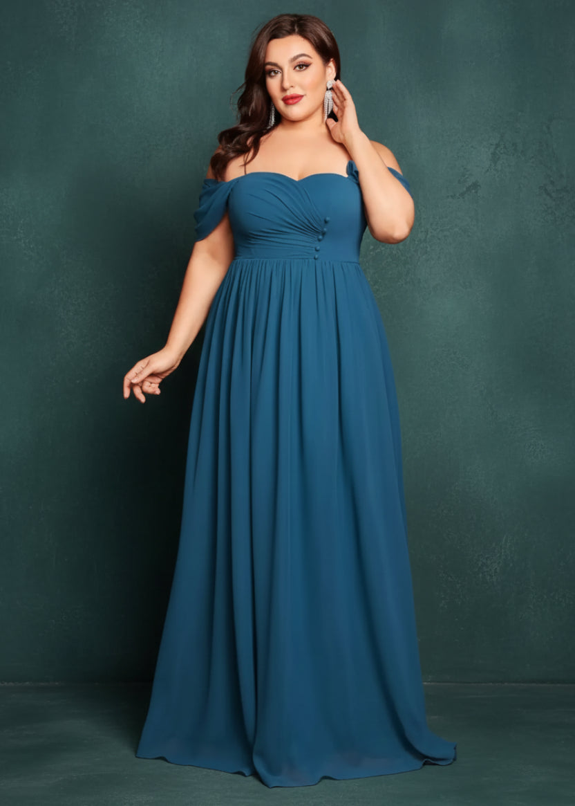 One Shoulder Pleated Chiffon Maxi Dress