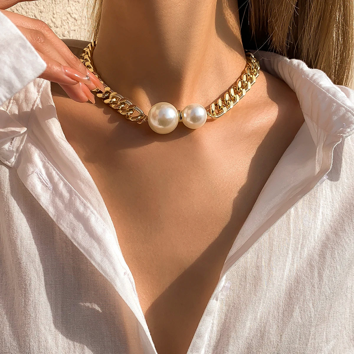 Vintage Punk Cuban Chains Necklaces Women Gothic Imitation-Pearl Pendant Necklace Girl Chokers Fashion Accessories Jewellery