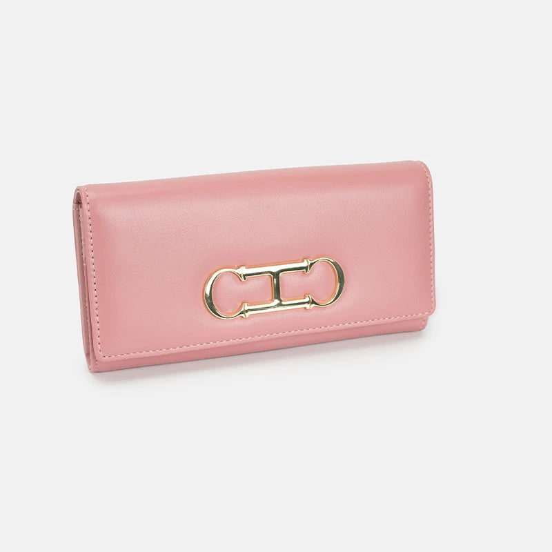 CH Womens Long Wallet Clutch Purse with Gold Metal Logo Large Capacity Card Holder Coin Purse for Ladies