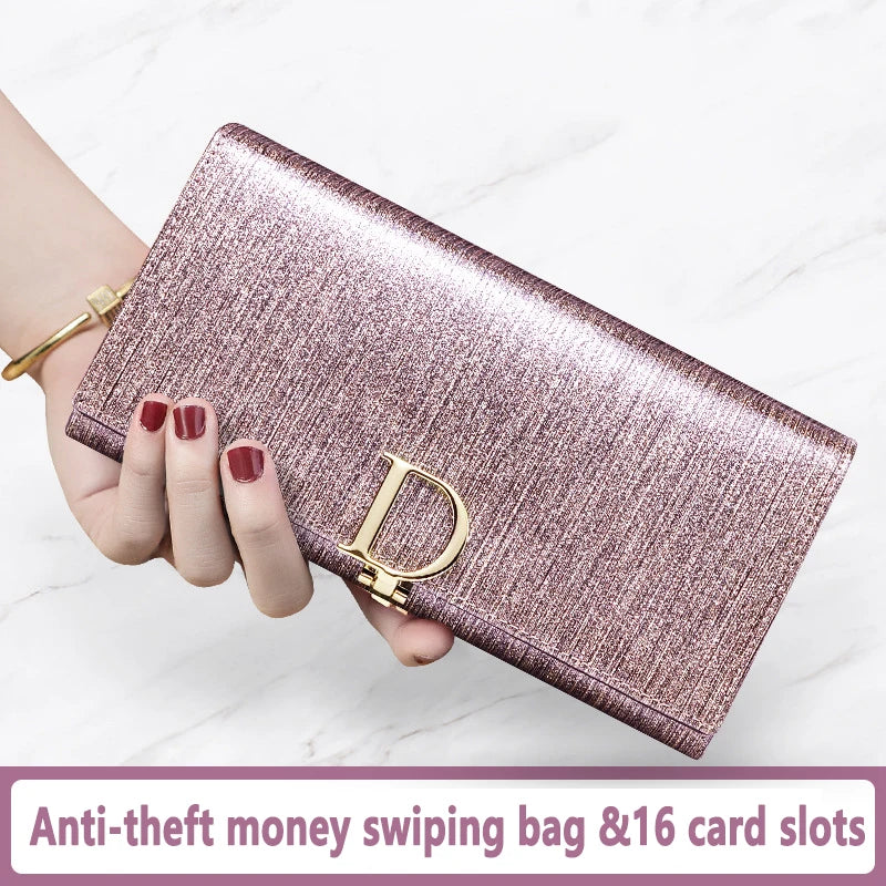 2025 New Women's Wallet, Long Wallet, Pearl D-Buckle, Large Capacity, Multiple Slots, Genuine Cowhide Wallet, Clutch Bag