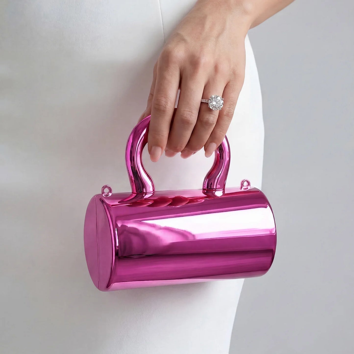 Stylish designer mini acrylic gold cylindrical clutch sparkly party bag