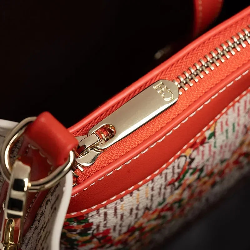Women's Shoulder Large Capacity Bag Exquisite Flower Printed Women's Leather Bag Fashion Design New 2025 Women's Handbag Printed