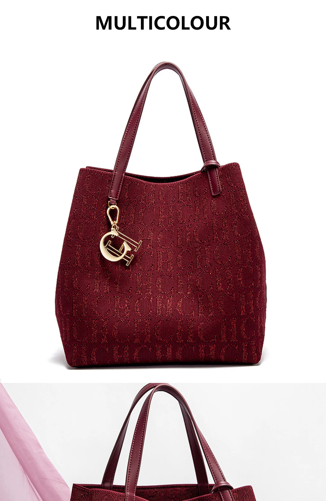 CH Trendy Solid-Color Women's Bucket Bag - Large Capacity Letter Print Design with Detachable Strap Inner Card Pockets Handbag