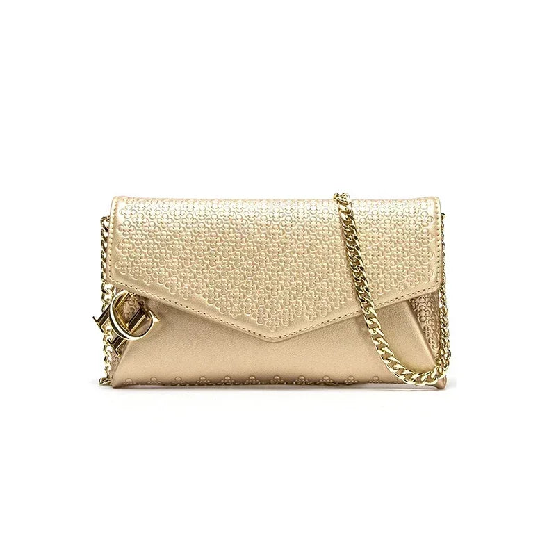 CH Women's Crossbody Bag Stylish Textured Leather Clutch Gold Chain Logo Detail Evening Party Purse Must Have Hot Sale