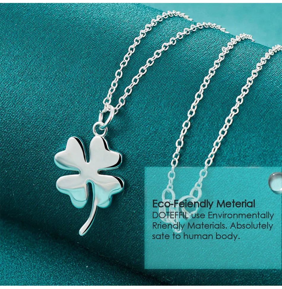 DOTEFFIL 925 Sterling Silver Four-Leaf Clover Pendant Necklace 16-30 Inch Chain For Woman Fashion Wedding Charm Jewelry