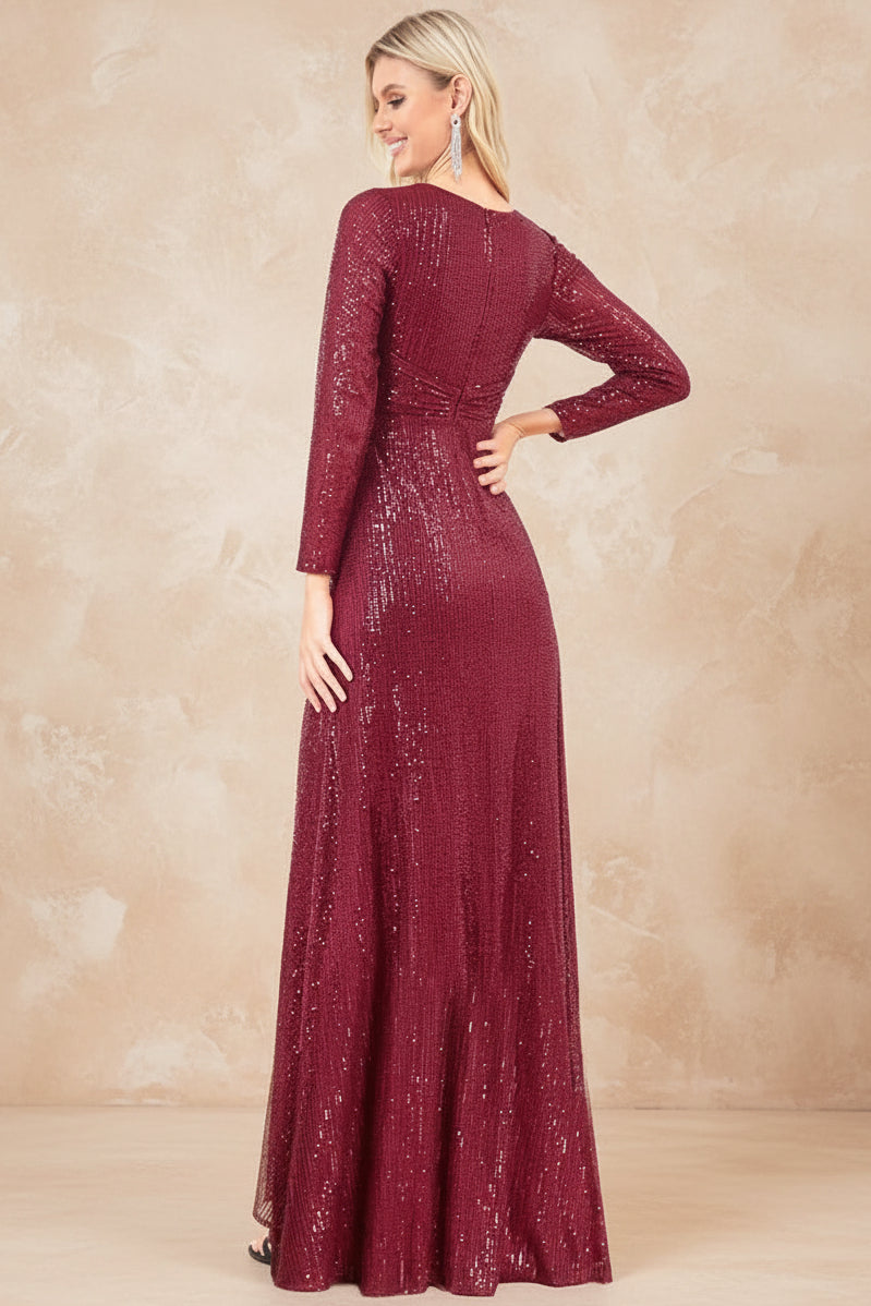 elegant Long Sleeve O-Neck Red Sequins Evening Dress Luxury 2024 Women Wedding Party Prom Cocktail Dress Graduation Gowns