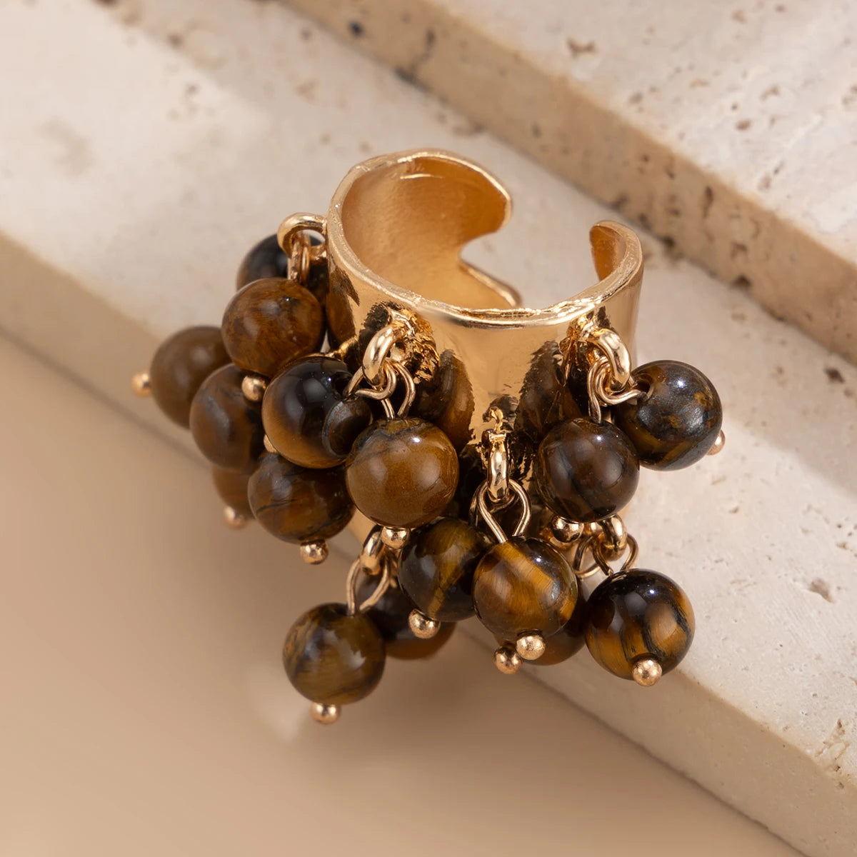 Salircon Trendy Imitation Pearl Stone CCB Small Ball Ring Women's Man 2024 Vintage Street Punk Hip Hop Ring Female Jewelry