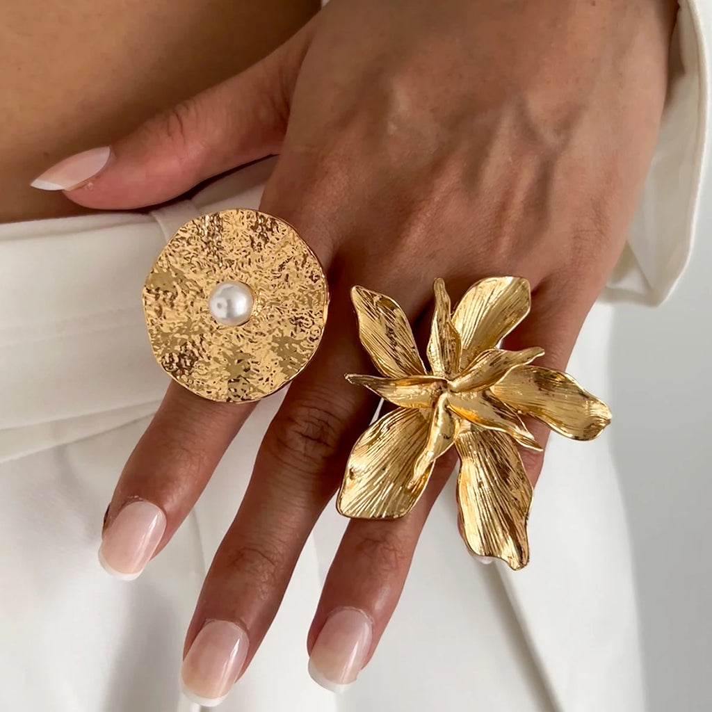 Salircon Exaggerated Vintage Big Starfish Moon Flower Ring for Women Trend Personality Metal Punk Party Finger Ring Jewelry