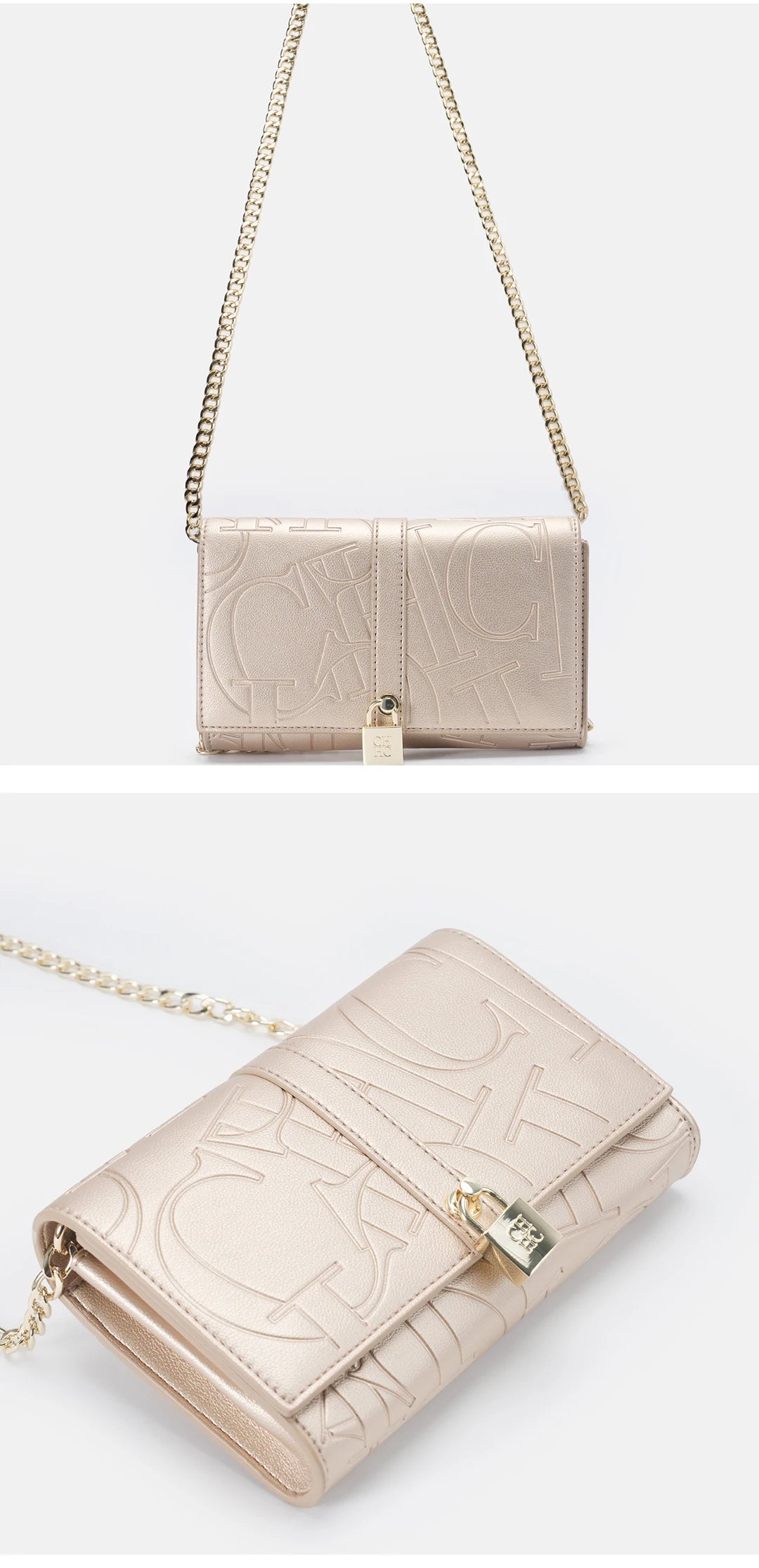CH Chain Bag PU Material Solid Color Big Letter Print High Quality Lock Design Women's 2025 Designer New Shoulder Bag