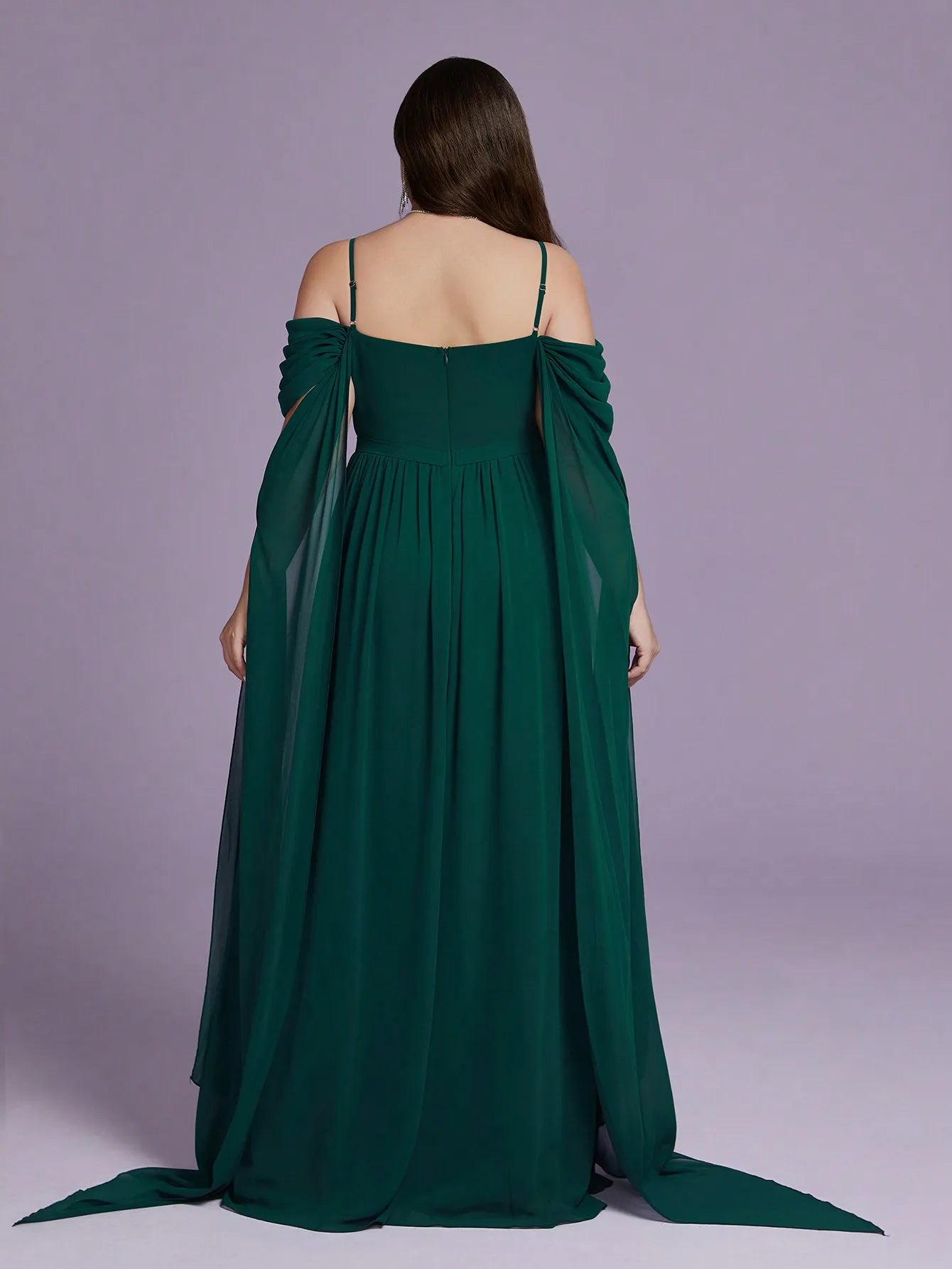 Mgiacy high-end evening dress with one-shoulder halter, pearl chiffon, chest-wrapped and fluttered sleeves
