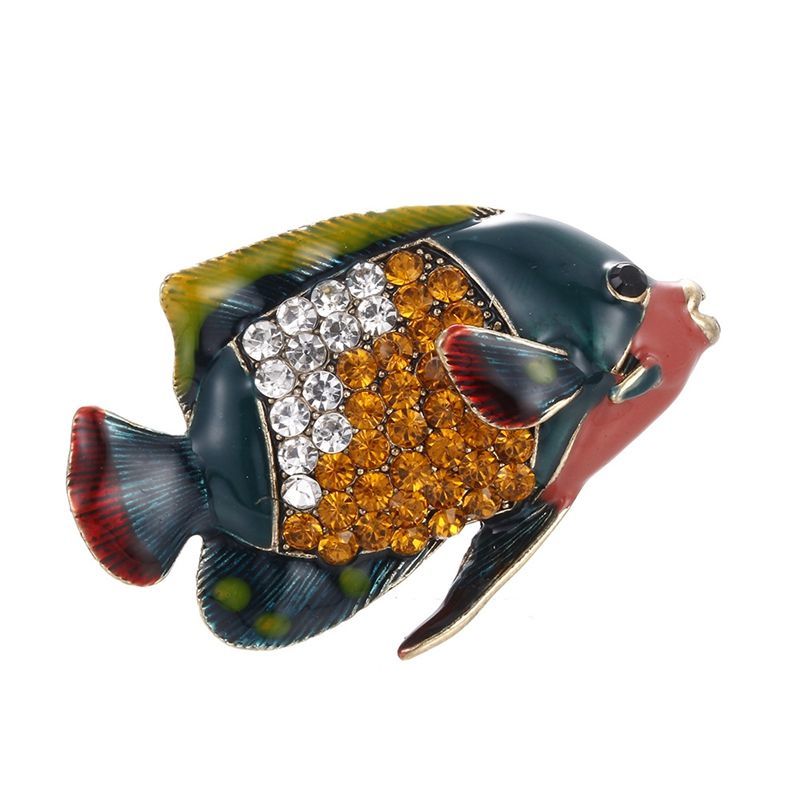 SKEDS Fashion Cute Fish Crystal Enamel Brooch Pin For Women Men Trendy Sea Animal Vintage Brooches Badges Clothes Jewerly Gift