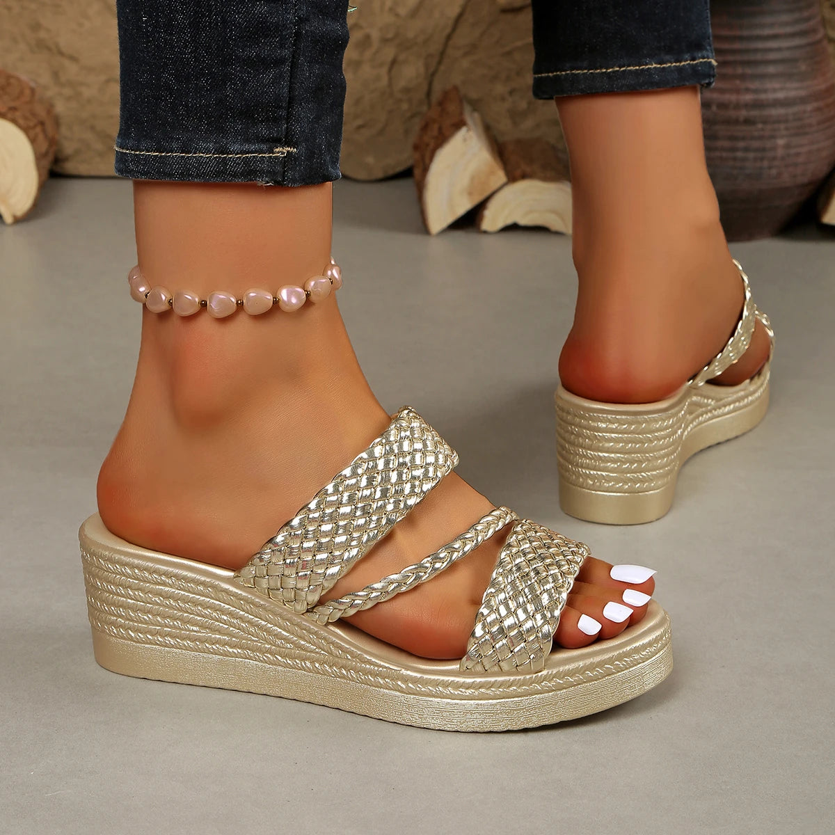 Women Wedges Sandals 2026 New Summer Women Slip on High-heeled Fashion Woman Shoes Comfortable Flower Outdoor Platform Sandals