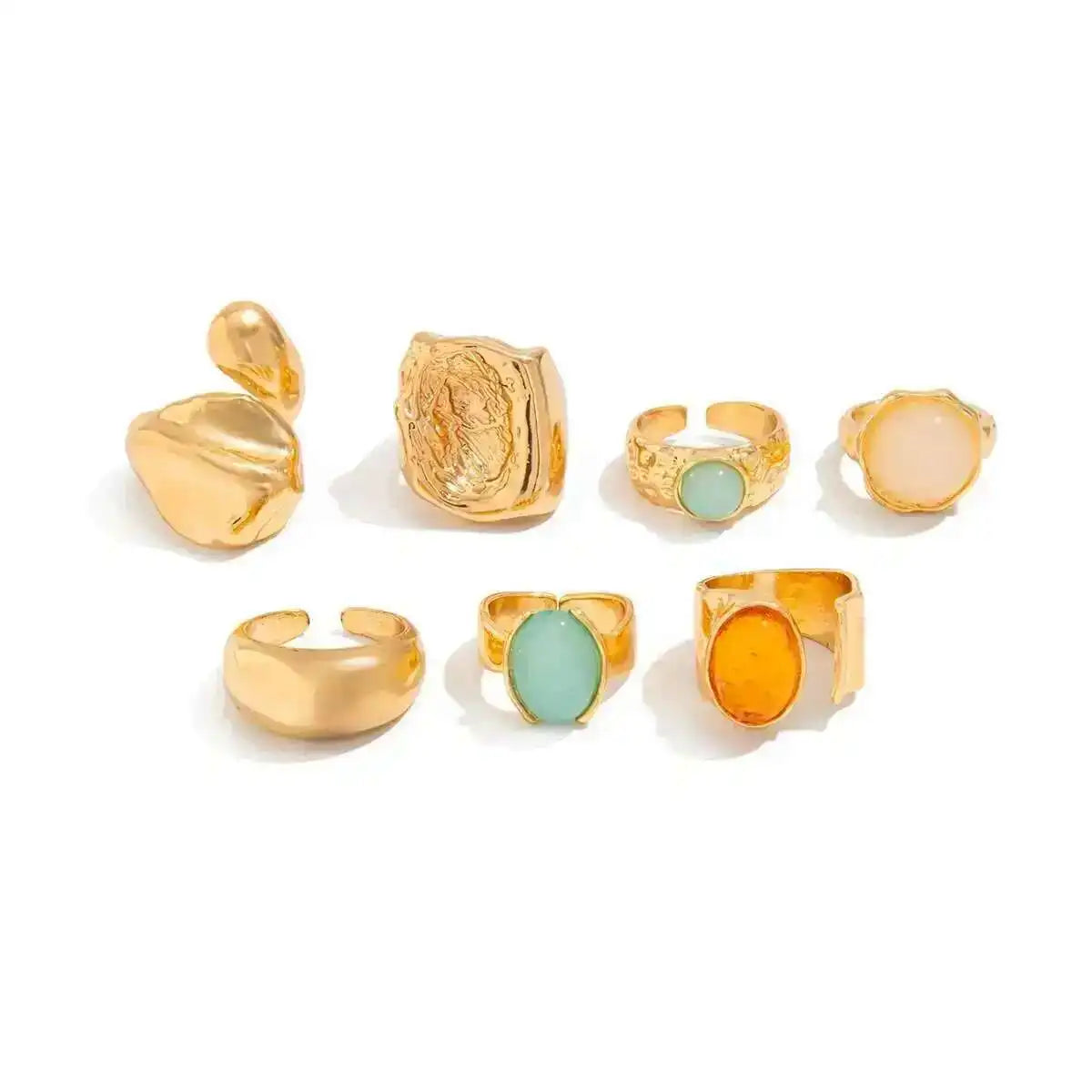 Salircon 7Pcs/Set Trendy Colorful Crystal Open Rings for Women Luxury Chunky Finger Rings Fashion Banquet Jewelry Accessories