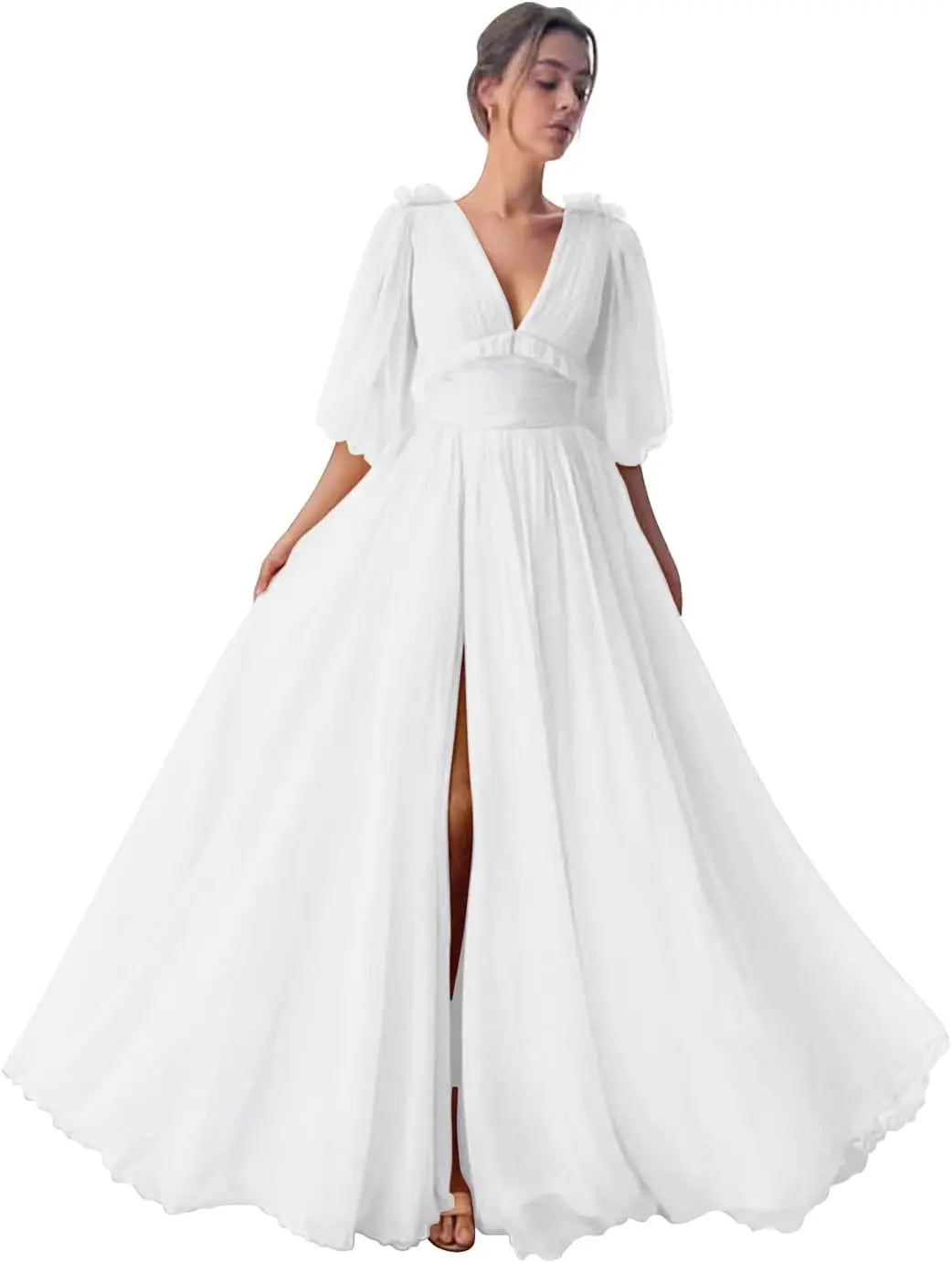 Long Slit Ball Gowns Formal Dresses for Women Evening Party Gown Formal Dress Women Elegant Puffy Sleeve Tulle Prom Dresses 2026