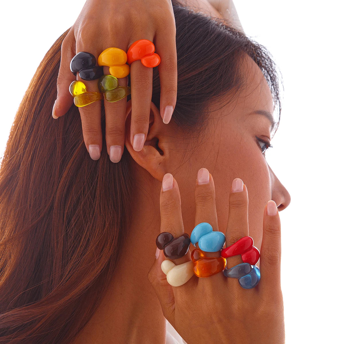 Ingemark Multicolor Resin Water Drop Chunky Rings Women Boho Geometric Open Cuff Finger Rings Y2K Wed Jewelry Party Accessories