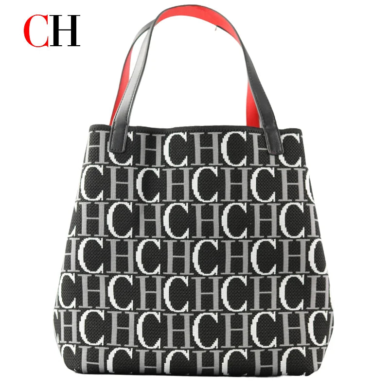 CH Brand Women's Handbag Autumn/Winter New Large Capacity Multi functional Letter Flyknit Design 2026 New Women's Tote Bag
