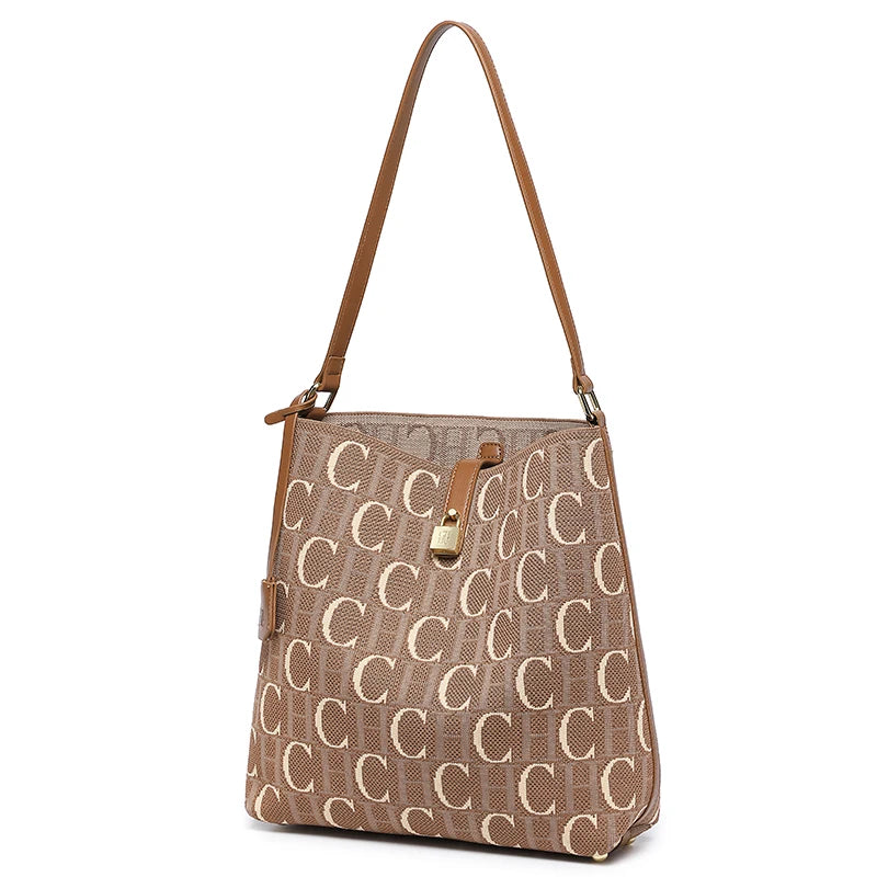 CH Women Hobo Bag Monogram Pattern Gold Lock Hardware Large Capacity 2026