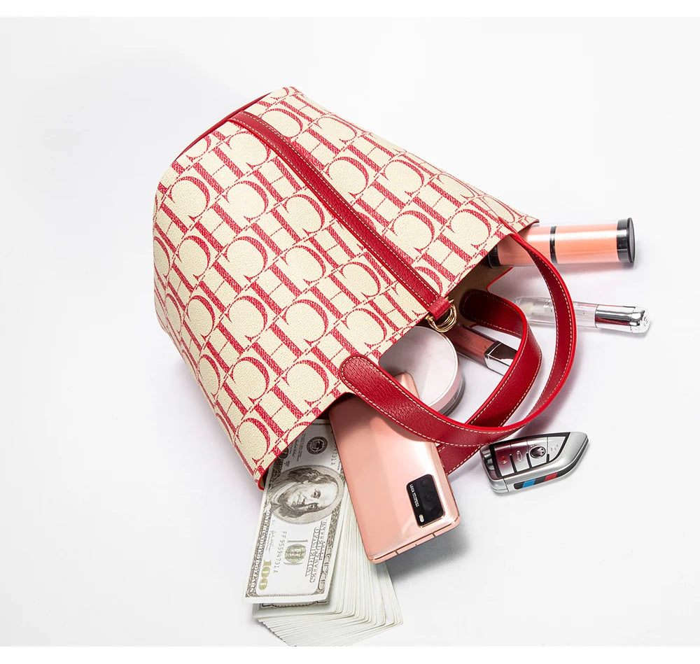 CH Tote Bag For Women Luxury Monogram Leather Handbag Fashion Top Handle Bag Elegant Lock Bucket Bag For Daily Commute