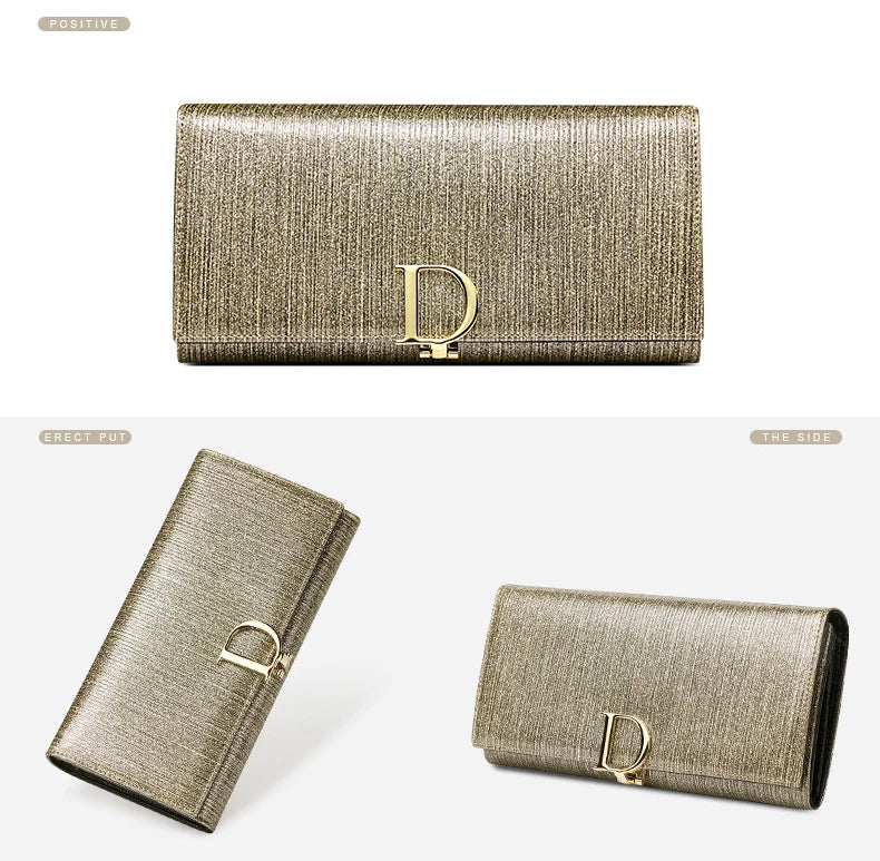 2025 New Women's Wallet, Long Wallet, Pearl D-Buckle, Large Capacity, Multiple Slots, Genuine Cowhide Wallet, Clutch Bag
