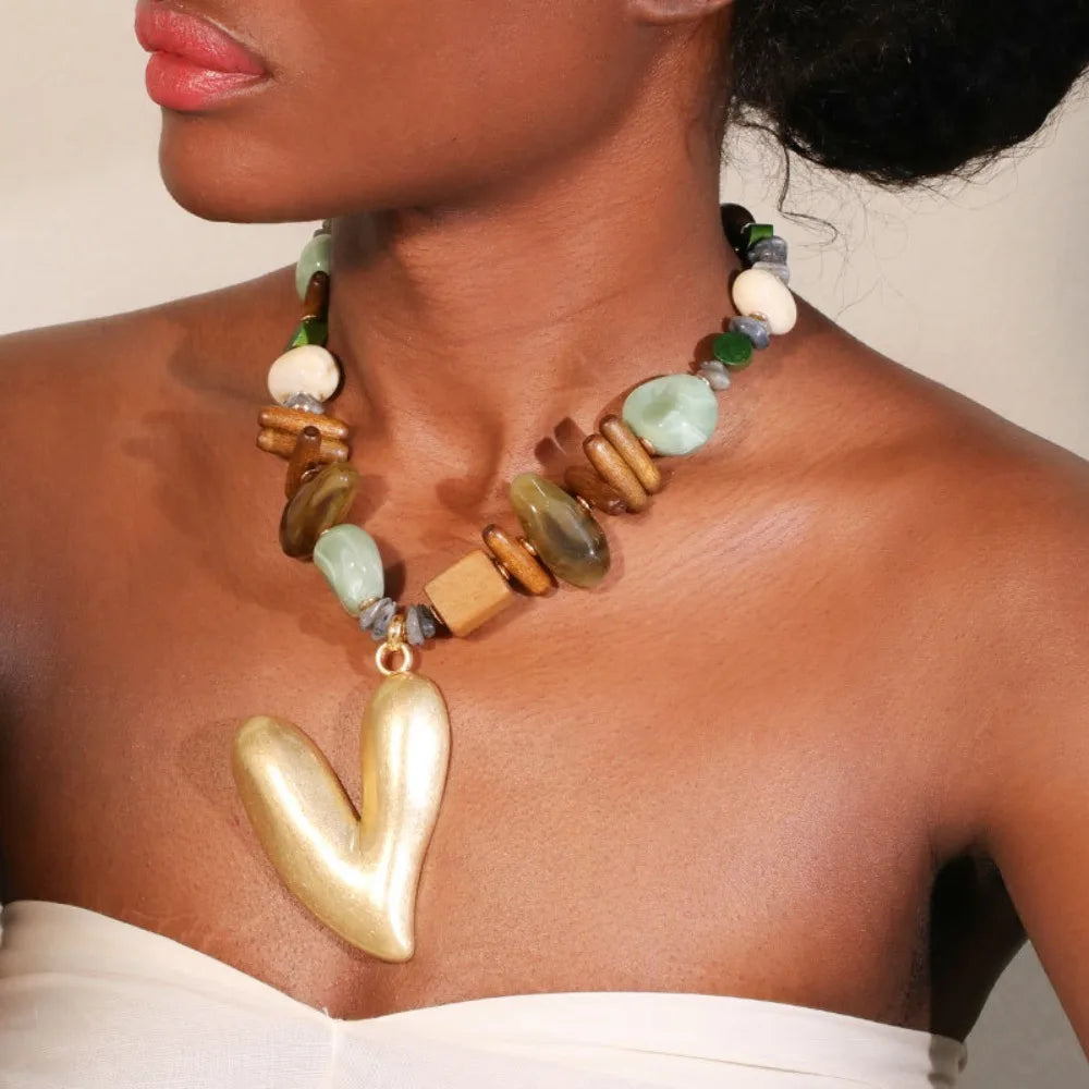 Bohemian Mixed Stone & Wood Bead Necklace for Women